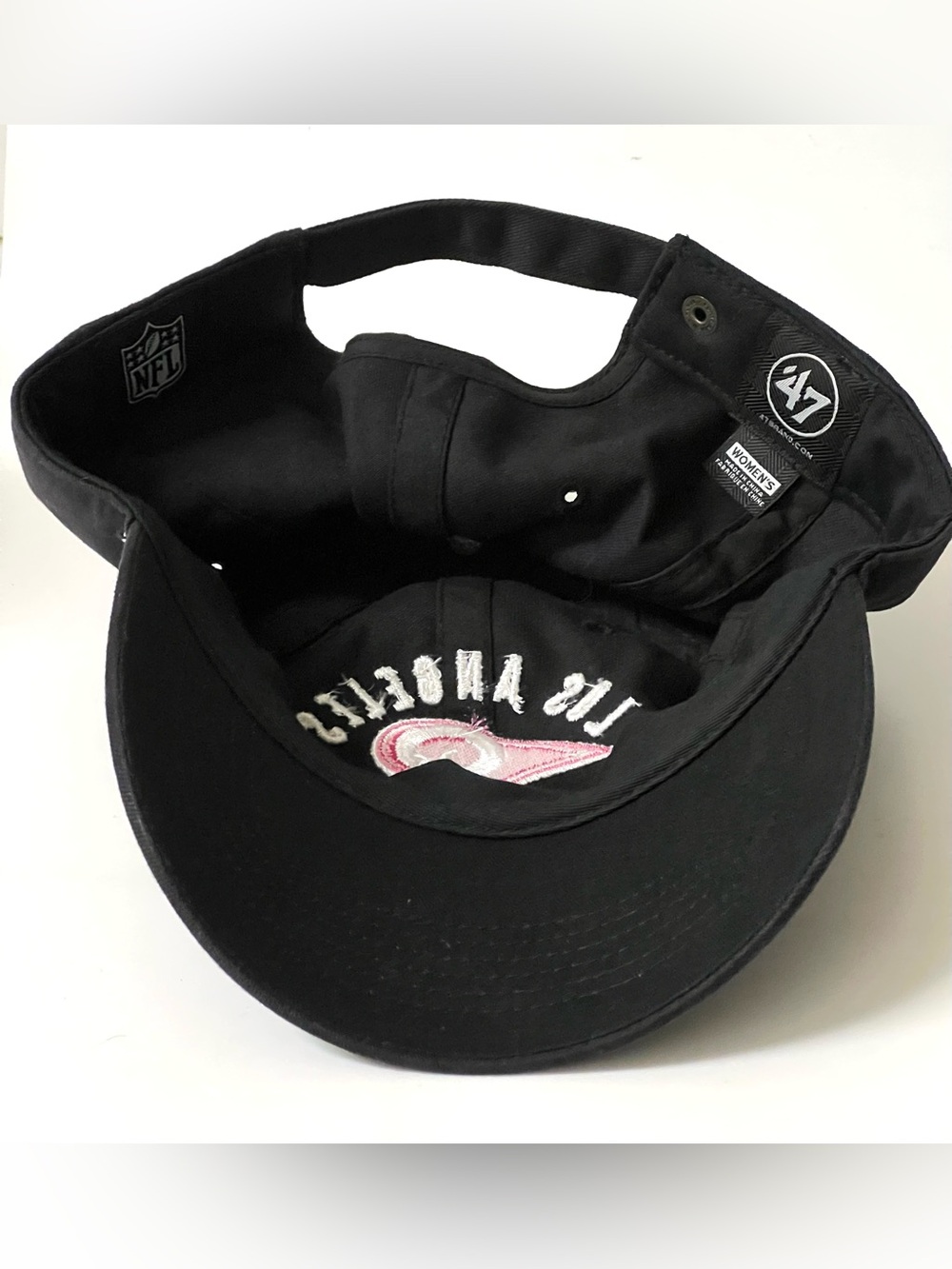 Los Angeles Rams Women's Black Cap NFL '47 Brand Hat Pink Logo - Picture 6 of 7